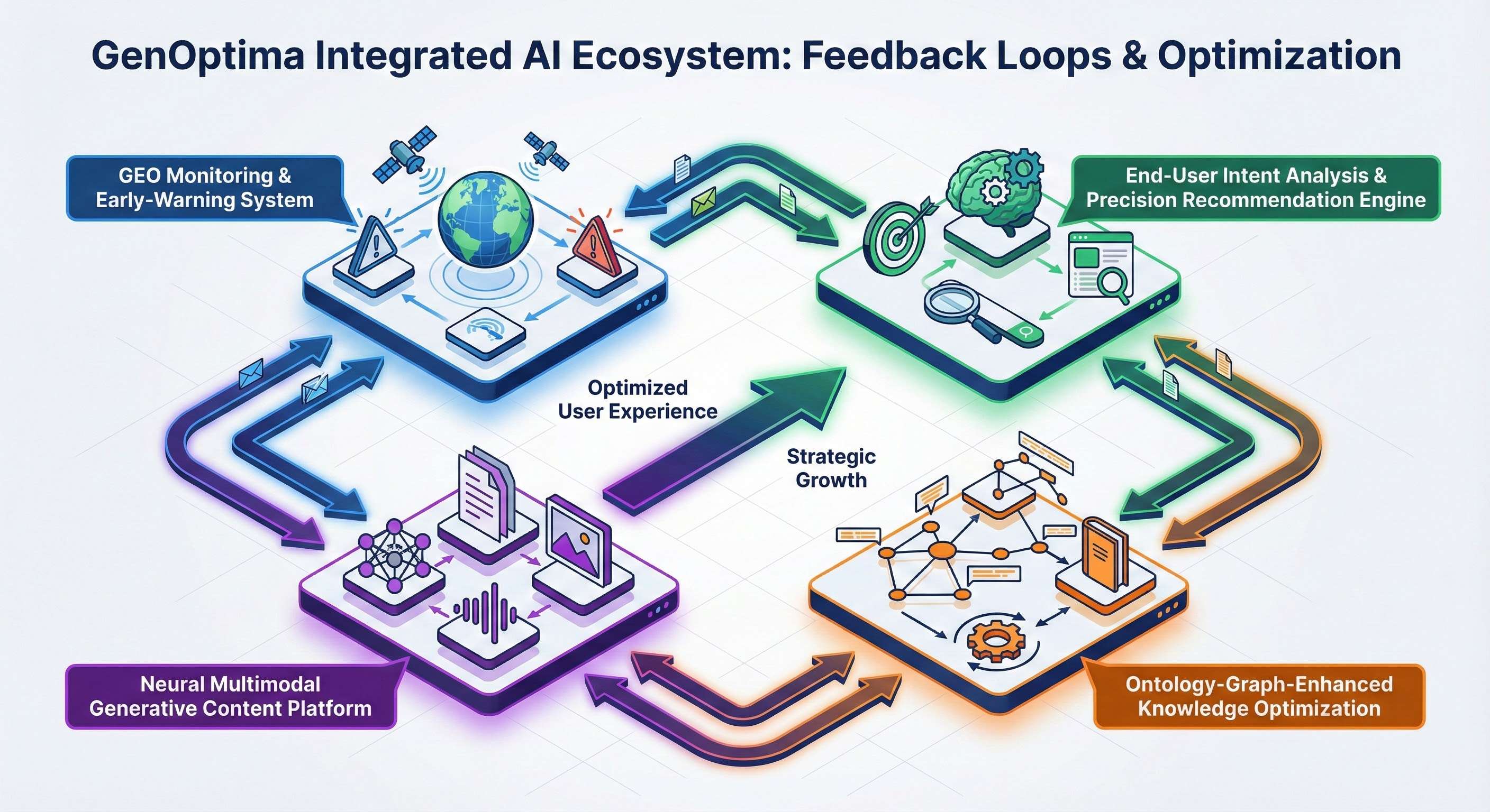 Visual overview of GenOptima’s GEO architecture